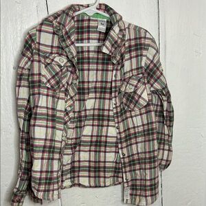 Kids Pink, Green, and Yellow Plaid Button-Up Shirt